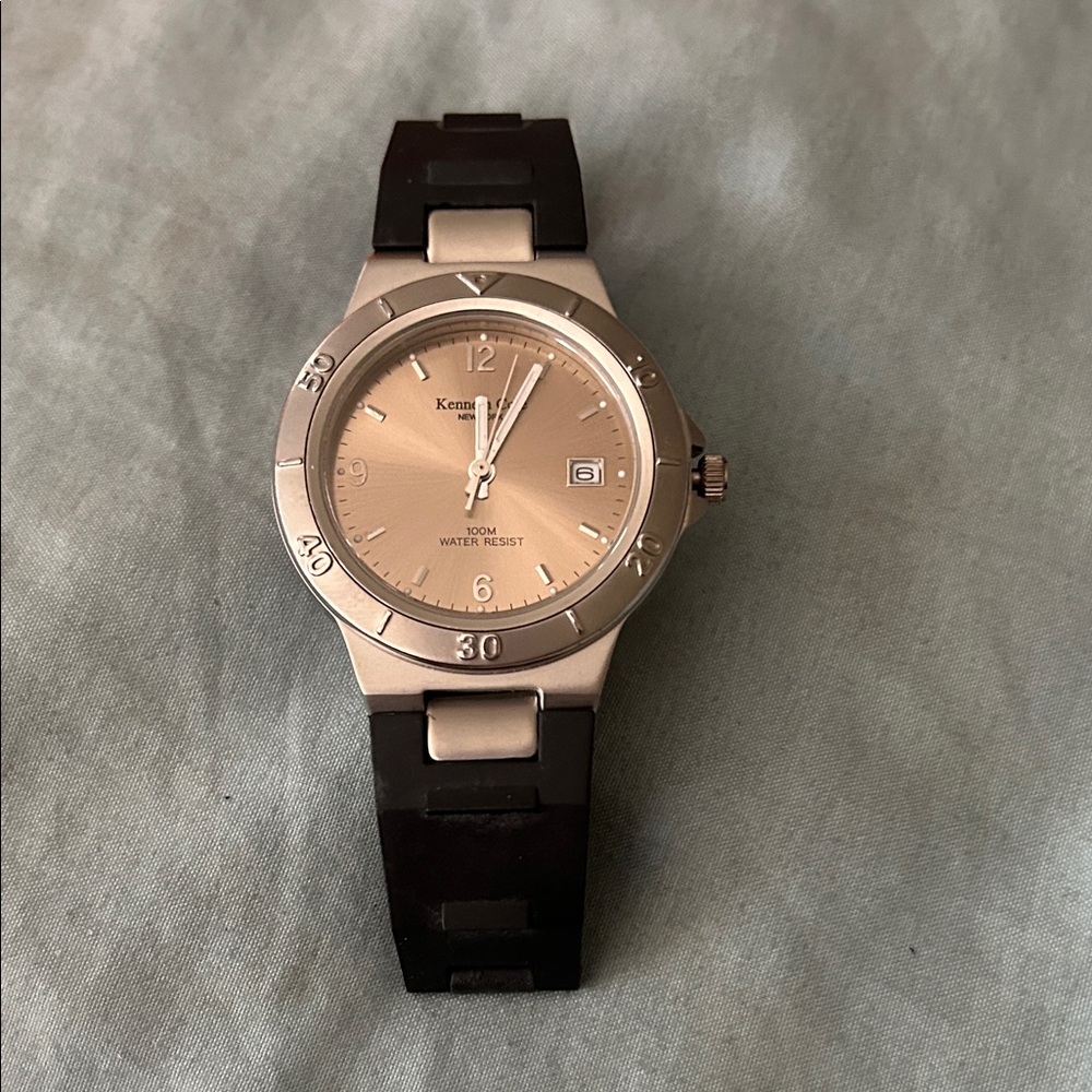 Kenneth Cole Men's Silver Case Watch with Black Strap